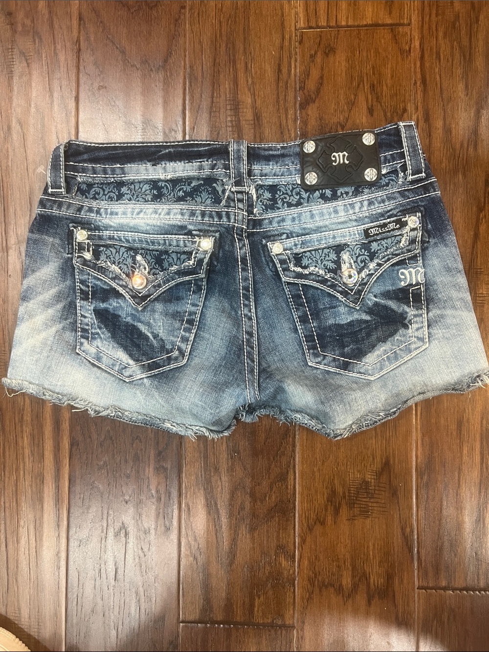Miss Me Blue Damask Denim Cutoff Shorts - Picture 2 of 2